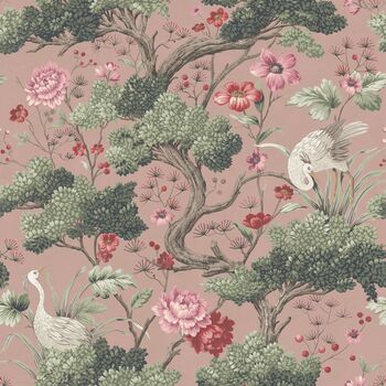 Crane Bird Vintage Pink Wallpaper, 4 of 4