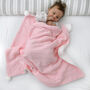 Personalised Bright Pink Cable Knit Pom Pom Blanket, thumbnail 2 of 6