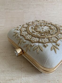 Off White Mandala Design Square Clutch Bag, 6 of 9