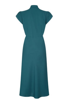 Petal Sleeve 1940s Tuxedo Collar Dress In Emerald, 3 of 3