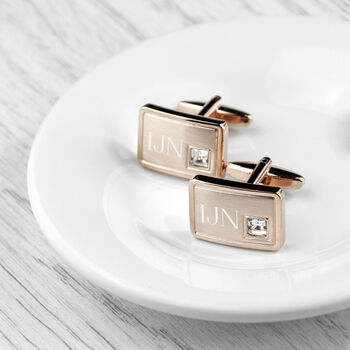 Personalised Rose Gold Plated Cufflinks With Crystal, 2 of 7