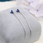 Sterling Silver Sapphire Blue Trio Flower Cz Threader Earrings, thumbnail 7 of 11