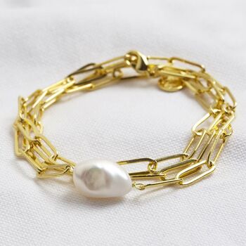 Gold Plated Cable Chain And Pearl Bracelet, 2 of 5
