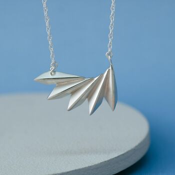 Sterling Silver Geometric Fan Necklace, 5 of 10