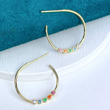 Sterling Silver Rainbow Hoop Earrings, 5 of 8