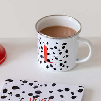 Personalised Dalmatian Spotty Print Initial Enamel Mug, 2 of 6