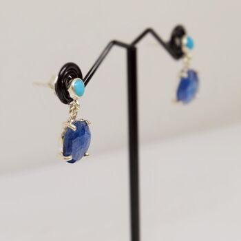 Turquoise Sapphire Silver Earrings, 5 of 6