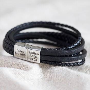 Men's Personalised Layered Leather Bracelet, 3 of 8