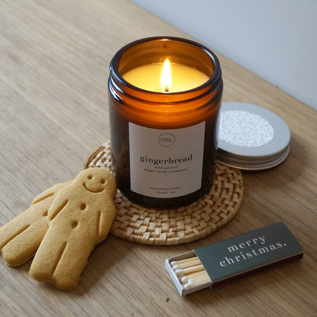 Gingerbread Christmas Candle + Matches Gift Set By wick + wonder