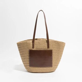 Tatiana Brown Pecan Ombré Straw Bucket Beach Bag, 4 of 4