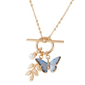 Fable Enamel Blue Butterfly And Leaf Charm Necklace By Fable England ...