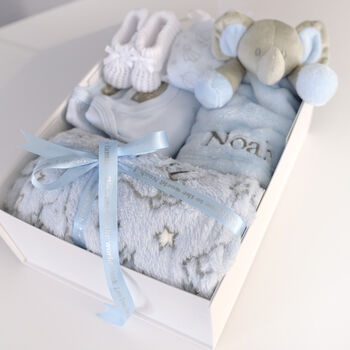 Personalised Blanket And Comforter Blue Baby Gift Set, 10 of 12