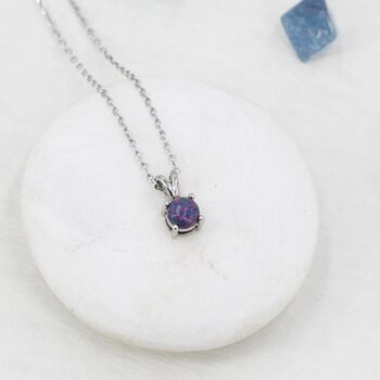 Sterling Silver Tiny Dark Purple Opal Pendant Necklace, 3 of 11