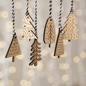 Mini Wooden Tree Christmas Decorations, 2 of 4