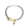 Silver Chain Bracelet Gold Safety Pin And Cross Charm, thumbnail 3 of 3