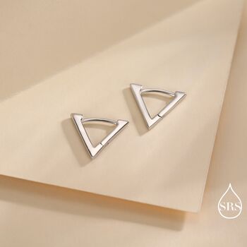 Sterling Silver Triangle Huggie Hoop Earrings, 3 of 11