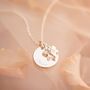 Birth Flower Charm And Disc Personalised Name Necklace, thumbnail 3 of 12