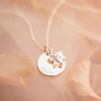 Birth Flower Charm And Disc Personalised Name Necklace, 3 of 12