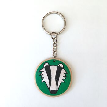 Badger Wooden Keyring. Hand Painted, 3 of 4