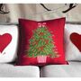 Embroidered Wool Christmas Tree Cushion, thumbnail 1 of 2
