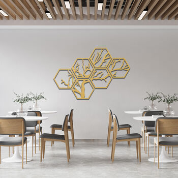 Hexagonal Wooden Tree Wall Art Geometric Branch Design, 5 of 9