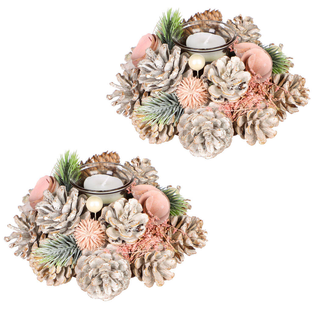 Set Of Two Pink Christmas Candle Holders By Dibor