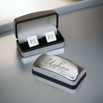 Personalised Usher Wedding Cufflinks And Box Set, 2 of 3