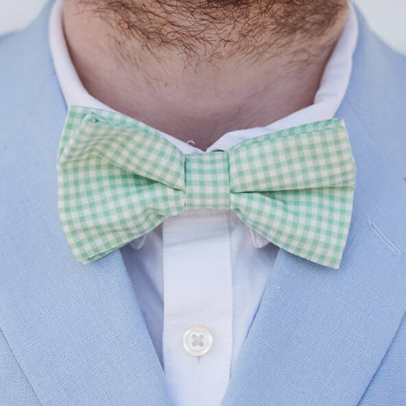 Mens Mint Green Gingham Bow Tie By Dancys