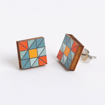 Quilt Block Wooden Earrings, 2 of 3