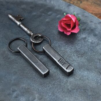 6th Anniversary Gift; Forged Dark Iron Bar Keyring, 4 of 9