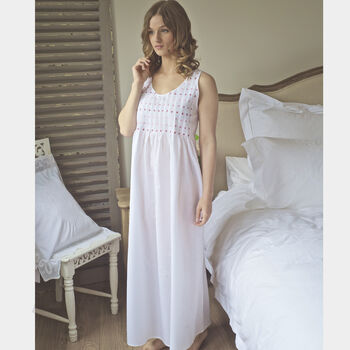 Women's White Cotton Nightdress Sleeveless Pink Lizzie, 4 of 4