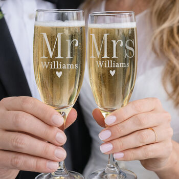 Personalised Mr And Mrs Pair Of Flute Glasses, 4 of 8