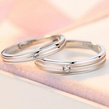 Couple Promise Parallel Lines Zircon Ring Set, 4 of 4
