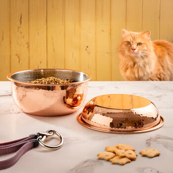 Large Copper Pet Bowl With Tin Lining And Hammered Finish, 2 of 7