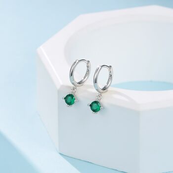 Tiny Emerald Green Cz Huggie Hoop In Sterling Silver, 4 of 10