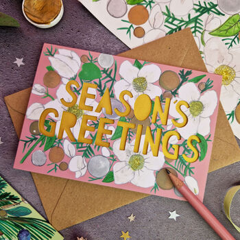 Seasons Greetings Floral Papercut Christmas Card, 2 of 8