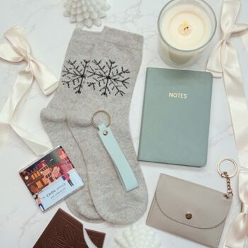 Christmas Gift For Her – Luxury Green Set With Notebook, Purse, Keyring And Festive Socks, 2 of 11