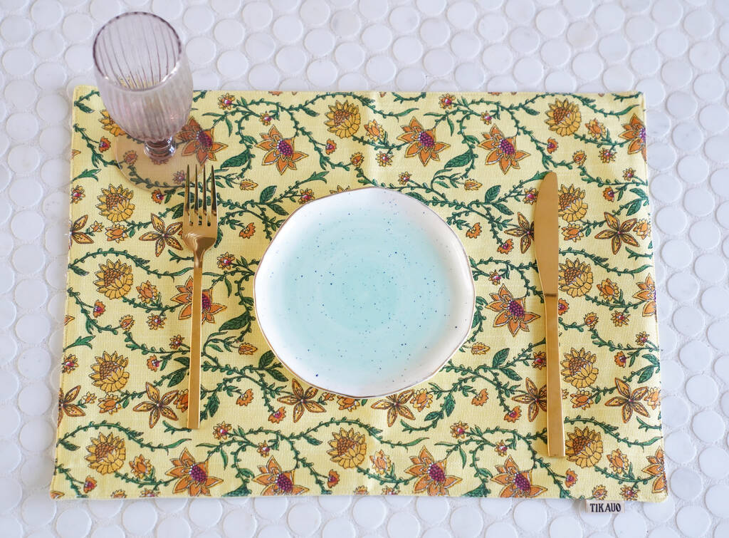 Bahar Floral Yellow Placemats Set Of Two By Tikauo