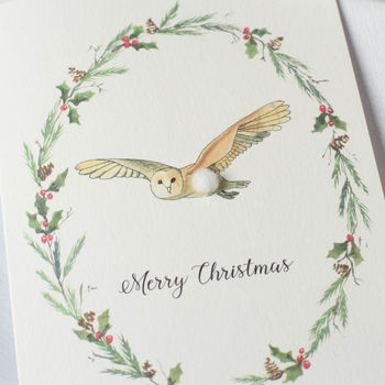 Owl And Wreath Christmas Card, 3 of 4