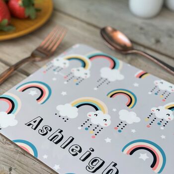 Rainbows Personalised Placemat With Rainbows And Stars, 2 of 7