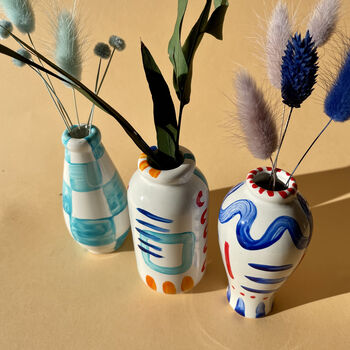 Set Of Three Hand Painted Strokes Stem Vases, 4 of 5