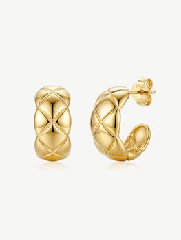 Thick Gold Quilted Hoop Earrings, 2 of 5