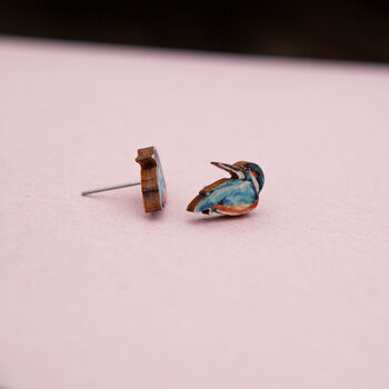 Inky Kingfisher Birch Hypoallergenic Tiny Stud Earrings, 7 of 9