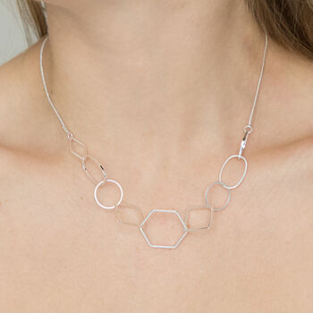 Silver Colour Necklace With Hollow Hexagonal Pendants, 2 of 3