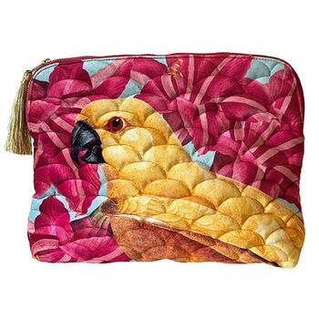 Large Quilted Velvet Make Up Bag Yellow Parrot, 2 of 6