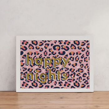 Pink Leopard Print 'Happy Nights' Wall Art, 2 of 3