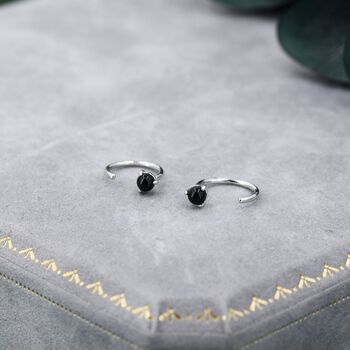 Genuine Black Onyx Huggie Hoop Earrings, 4 of 11