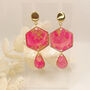 Pink And Gold Foil Speckled Drop Statement Earrings, thumbnail 4 of 8