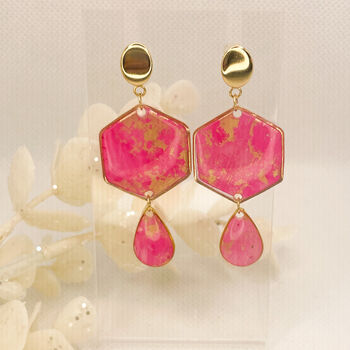 Pink And Gold Foil Speckled Drop Statement Earrings, 4 of 8