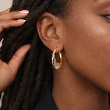 Chunky Gold Plated Sterling Silver Diamond Cut Hoop Earrings – 25mm, 3 of 6